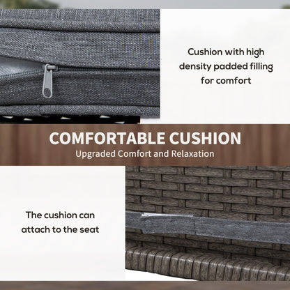 3 PCS Rattan Wicker Bar Set with Wood Grain Top Table and 2 Bar Stools for Outdoor, Patio, Poolside, Garden, Grey