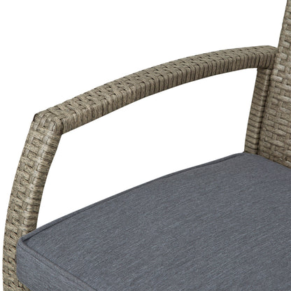 3 PCS Rattan Wicker Bar Set with Wood Grain Top Table and 2 Bar Stools for Outdoor, Patio, Poolside, Garden, Grey