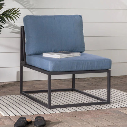 Modern Outdoor Metal Patio Side Chair with Cushion - Blue