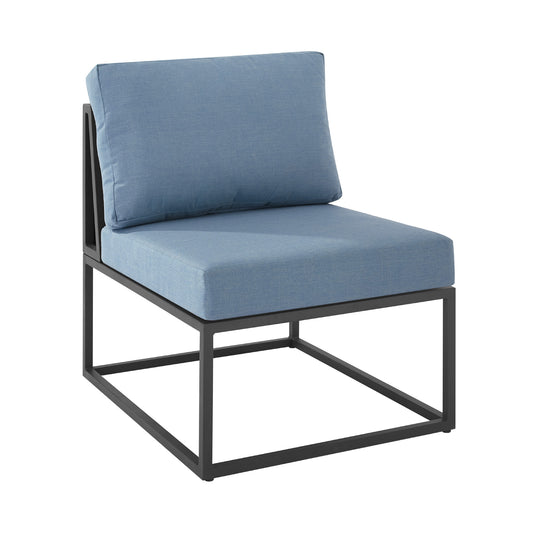 Modern Outdoor Metal Patio Side Chair with Cushion - Blue