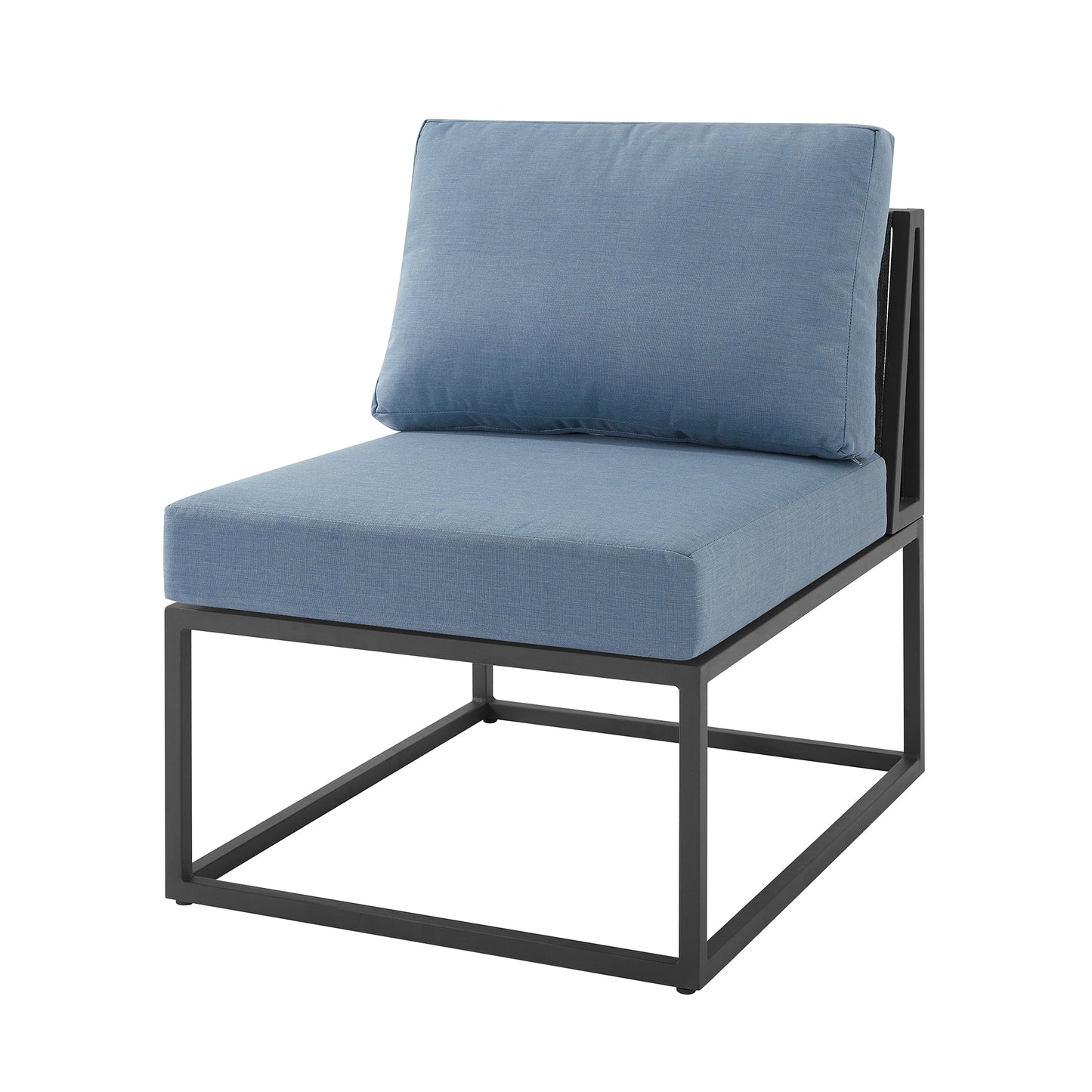 Modern Outdoor Metal Patio Side Chair with Cushion - Blue