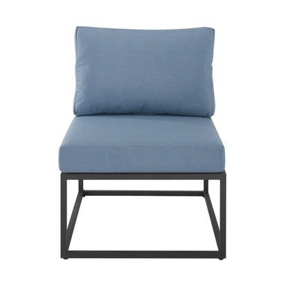 Modern Outdoor Metal Patio Side Chair with Cushion - Blue