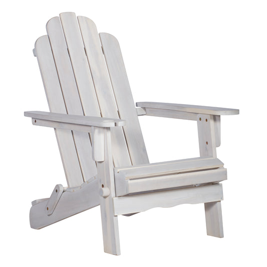 Classic Solid Acacia Wood Adirondack Patio Chair - White Wash