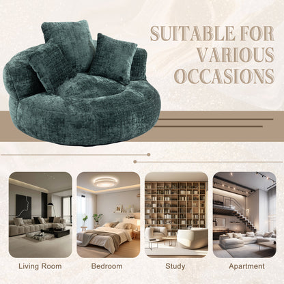 Lazy Sofa Durable Comfort Lounger High Back Bean Bag Chair Couch With Three Pillows for Adults and Kids, Indoor & Outdoor, Single Gaming Sofa Chair For Bedroom,Office (Emerald Chenille)