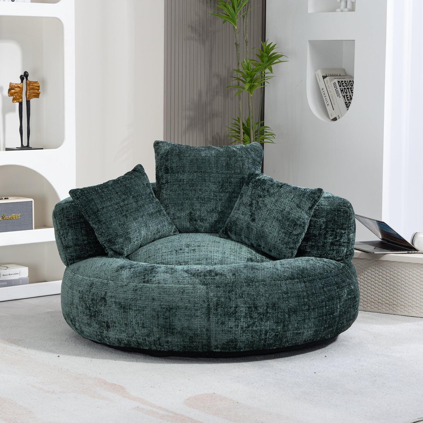 Lazy Sofa Durable Comfort Lounger High Back Bean Bag Chair Couch With Three Pillows for Adults and Kids, Indoor & Outdoor, Single Gaming Sofa Chair For Bedroom,Office (Emerald Chenille)