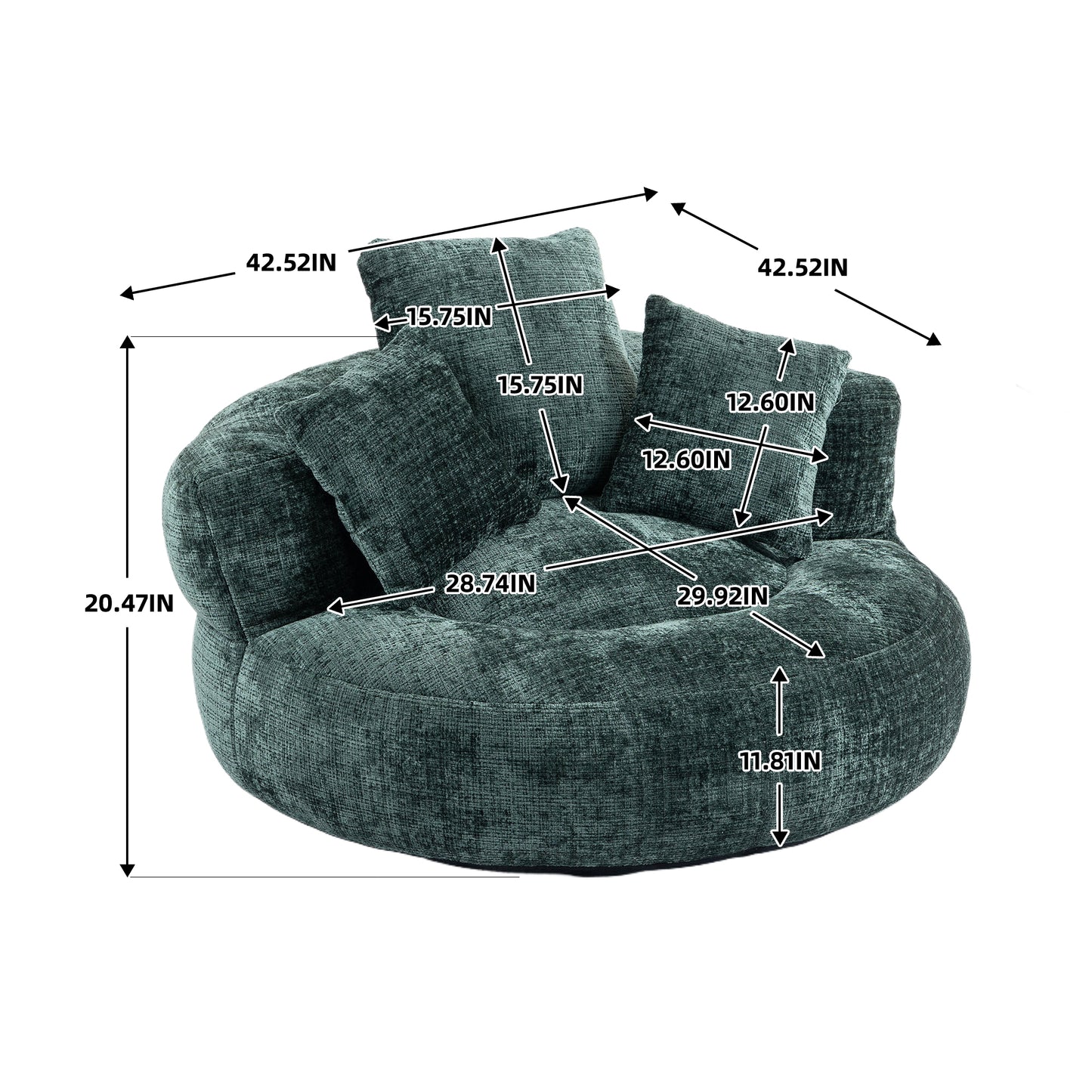 Lazy Sofa Durable Comfort Lounger High Back Bean Bag Chair Couch With Three Pillows for Adults and Kids, Indoor & Outdoor, Single Gaming Sofa Chair For Bedroom,Office (Emerald Chenille)