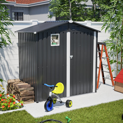 Metal Outdoor Storage Shed 6FT x 4FT, Steel Utility Tool Shed Storage House , Metal Sheds Outdoor Storage for Backyard Garden Patio Lawn (6' x 4'),Gray