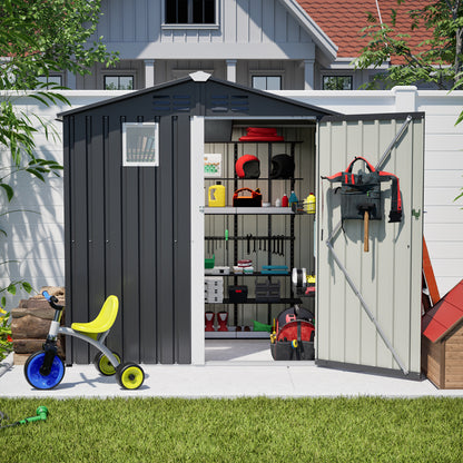 Metal Outdoor Storage Shed 6FT x 4FT, Steel Utility Tool Shed Storage House , Metal Sheds Outdoor Storage for Backyard Garden Patio Lawn (6' x 4'),Gray