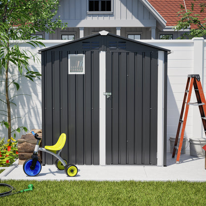 Metal Outdoor Storage Shed 6FT x 4FT, Steel Utility Tool Shed Storage House , Metal Sheds Outdoor Storage for Backyard Garden Patio Lawn (6' x 4'),Gray