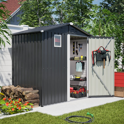 Metal Outdoor Storage Shed 6FT x 4FT, Steel Utility Tool Shed Storage House , Metal Sheds Outdoor Storage for Backyard Garden Patio Lawn (6' x 4'),Gray