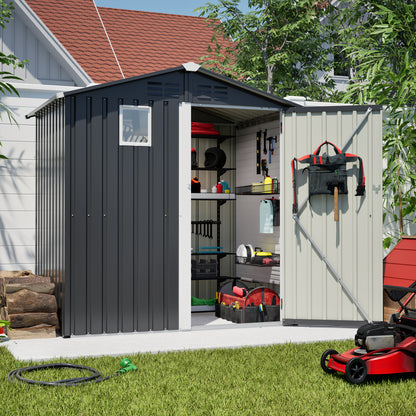 Metal Outdoor Storage Shed 6FT x 4FT, Steel Utility Tool Shed Storage House , Metal Sheds Outdoor Storage for Backyard Garden Patio Lawn (6' x 4'),Gray