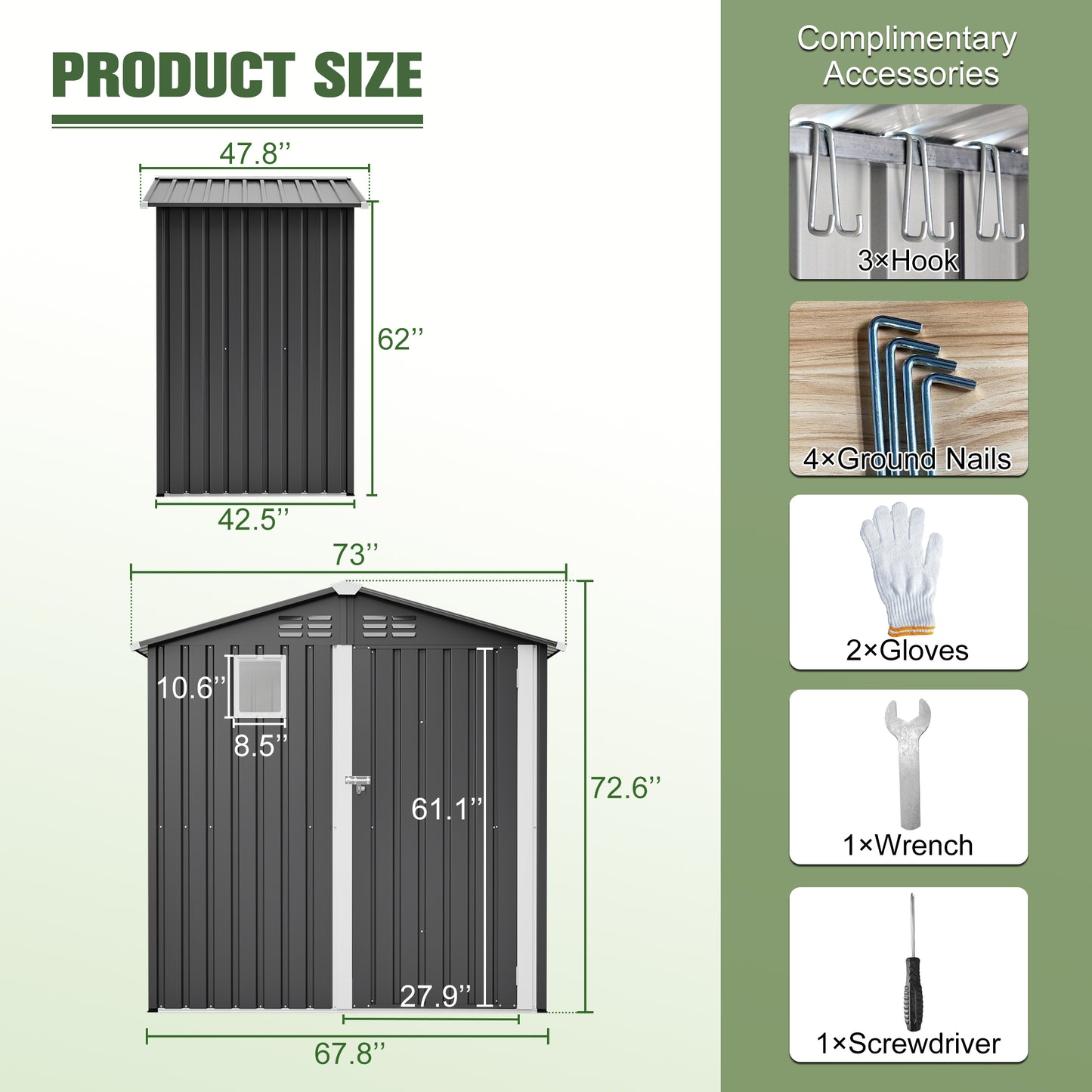 Metal Outdoor Storage Shed 6FT x 4FT, Steel Utility Tool Shed Storage House , Metal Sheds Outdoor Storage for Backyard Garden Patio Lawn (6' x 4'),Gray