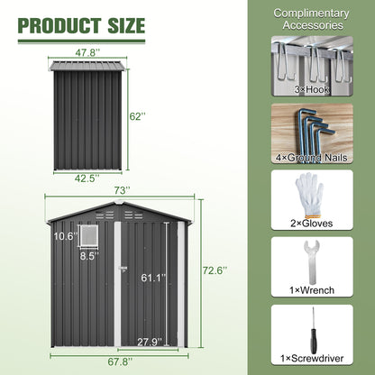 Metal Outdoor Storage Shed 6FT x 4FT, Steel Utility Tool Shed Storage House , Metal Sheds Outdoor Storage for Backyard Garden Patio Lawn (6' x 4'),Gray