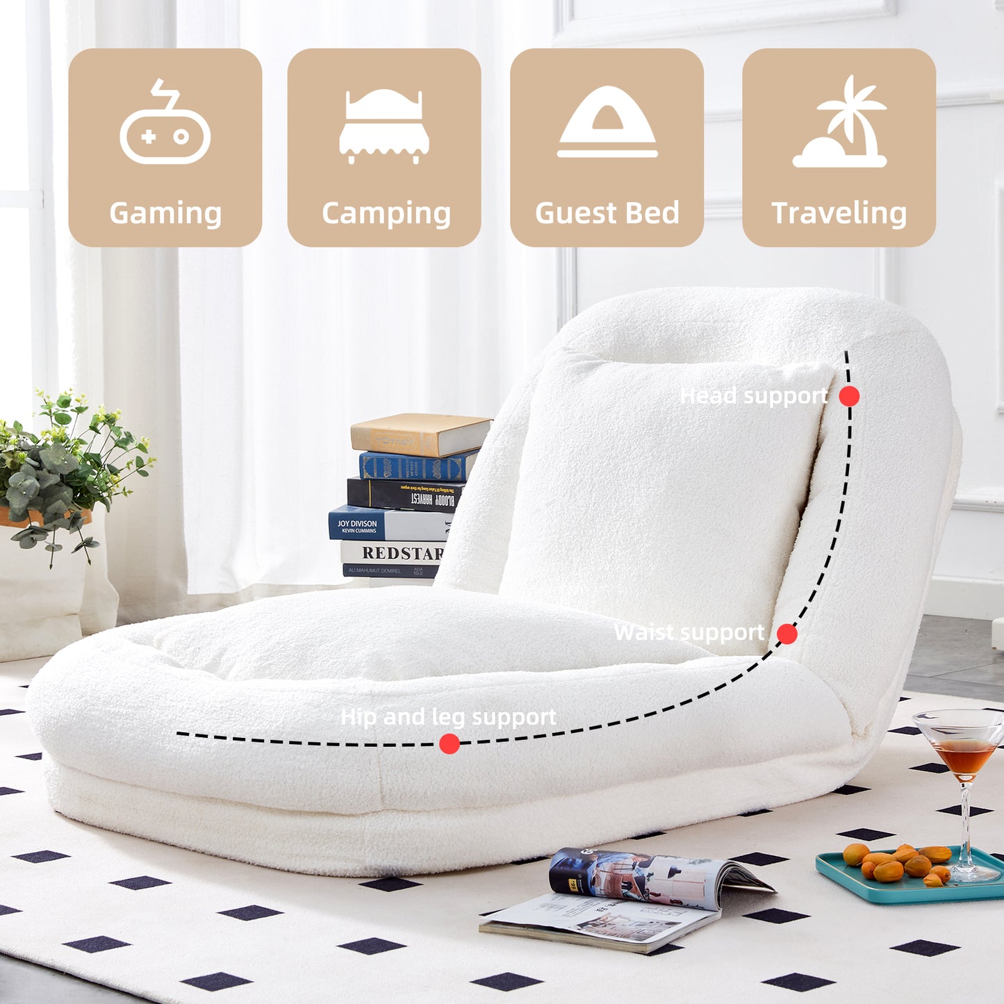 Folding Sofa Chair with 5 Adjustable Positions Plush Floor Lounge Chair for Gaming, Meditation, and Relaxation