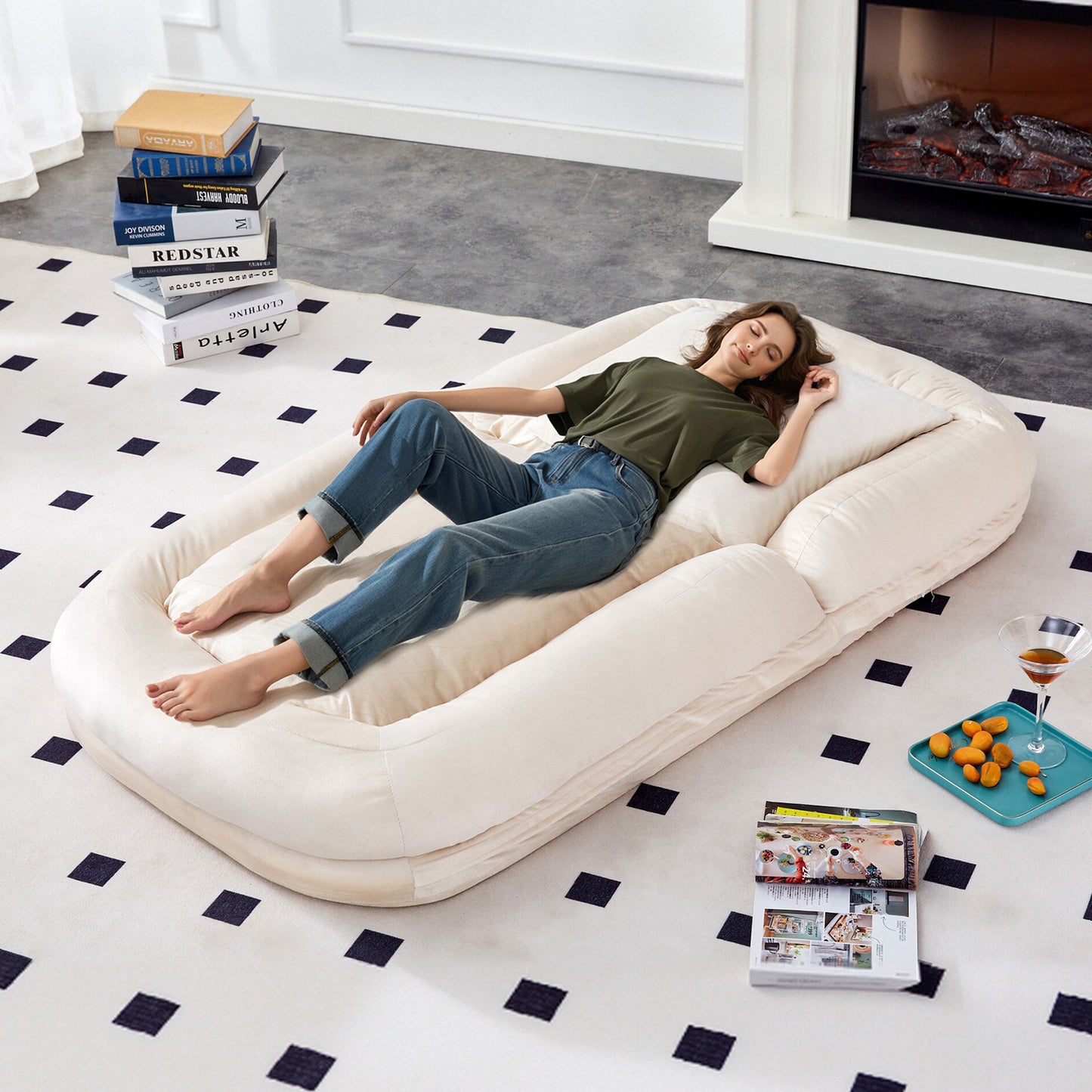 Folding Sofa Chair with 5 Adjustable Positions Plush Floor Lounge Chair for Gaming, Meditation, and Relaxation