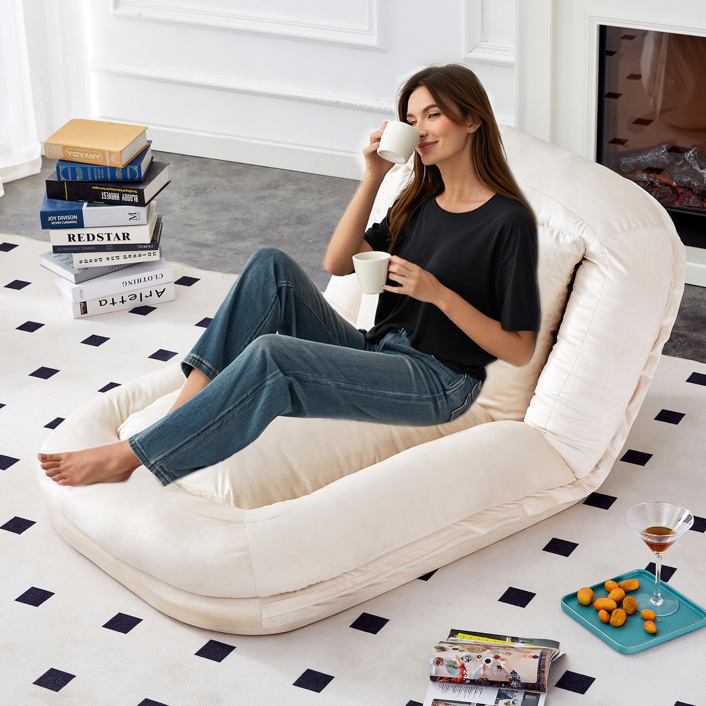 Folding Sofa Chair with 5 Adjustable Positions Plush Floor Lounge Chair for Gaming, Meditation, and Relaxation