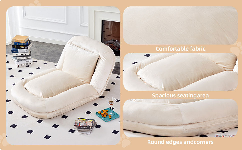 Folding Sofa Chair with 5 Adjustable Positions Plush Floor Lounge Chair for Gaming, Meditation, and Relaxation