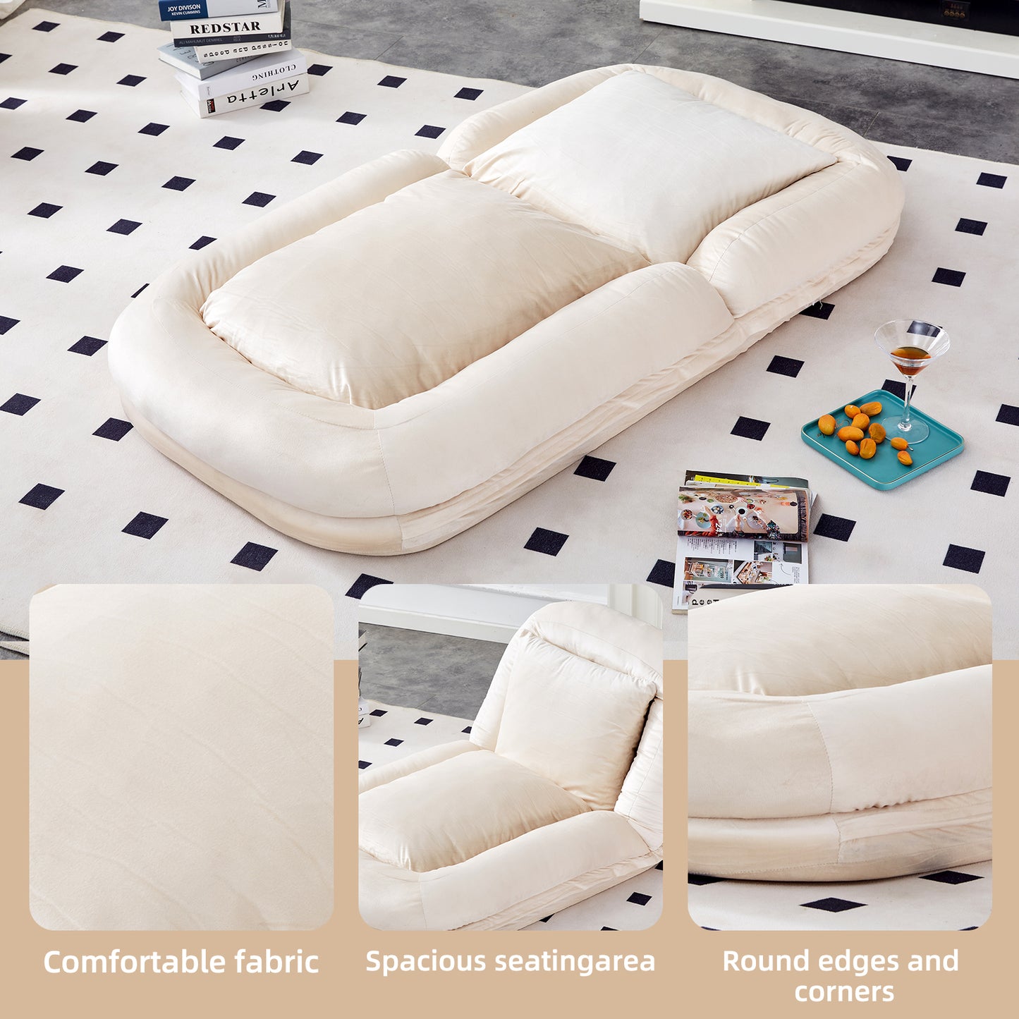 Folding Sofa Chair with 5 Adjustable Positions Plush Floor Lounge Chair for Gaming, Meditation, and Relaxation