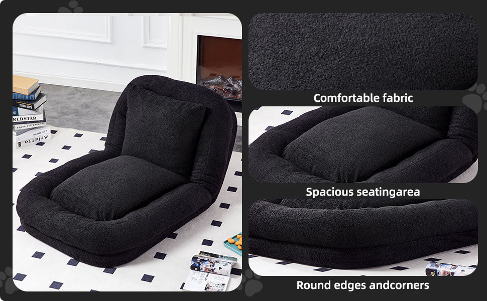 Folding Sofa Chair with 5 Adjustable Positions Plush Floor Lounge Chair for Gaming, Meditation, and Relaxation