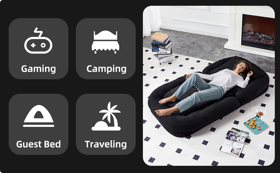 Folding Sofa Chair with 5 Adjustable Positions Plush Floor Lounge Chair for Gaming, Meditation, and Relaxation