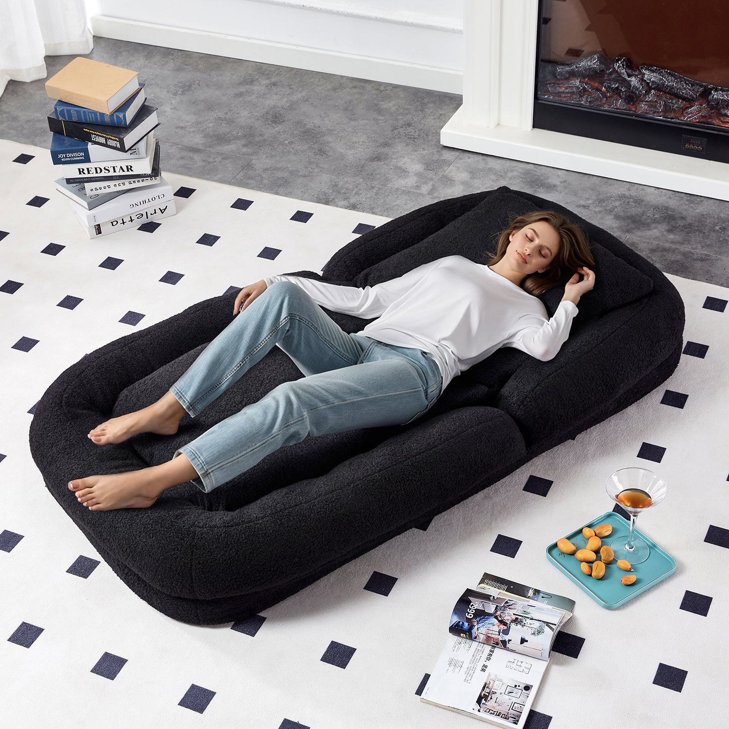 Folding Sofa Chair with 5 Adjustable Positions Plush Floor Lounge Chair for Gaming, Meditation, and Relaxation