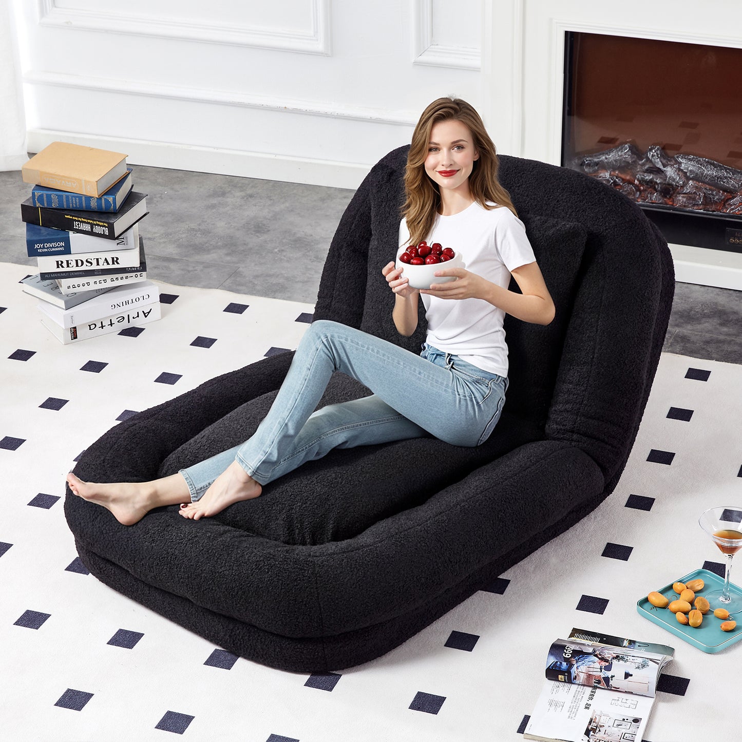 Folding Sofa Chair with 5 Adjustable Positions Plush Floor Lounge Chair for Gaming, Meditation, and Relaxation