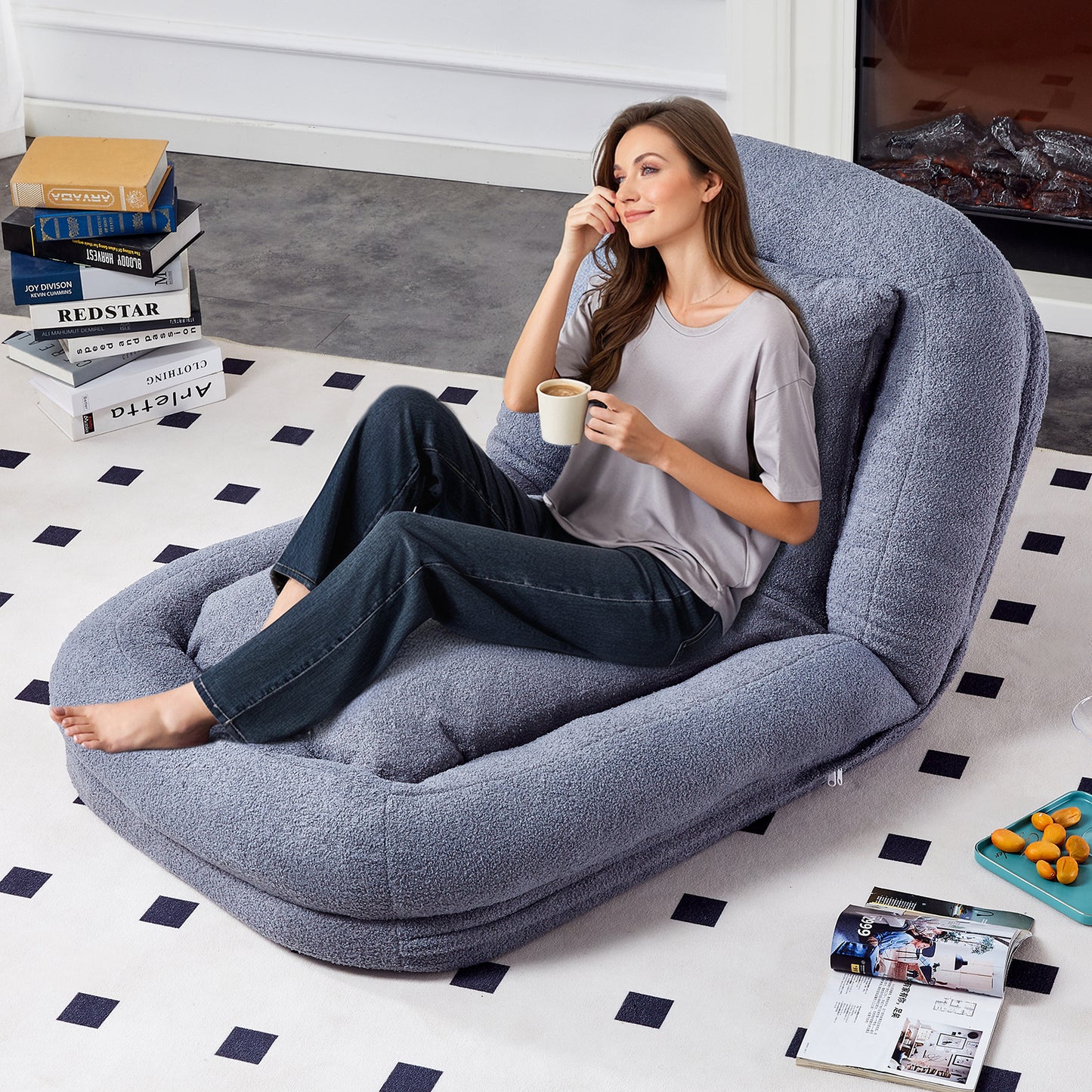 Folding Sofa Chair with 5 Adjustable Positions Plush Floor Lounge Chair for Gaming, Meditation, and Relaxation