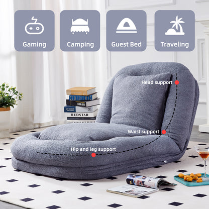 Folding Sofa Chair with 5 Adjustable Positions Plush Floor Lounge Chair for Gaming, Meditation, and Relaxation