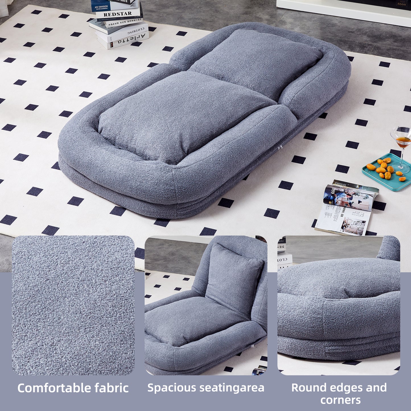 Folding Sofa Chair with 5 Adjustable Positions Plush Floor Lounge Chair for Gaming, Meditation, and Relaxation