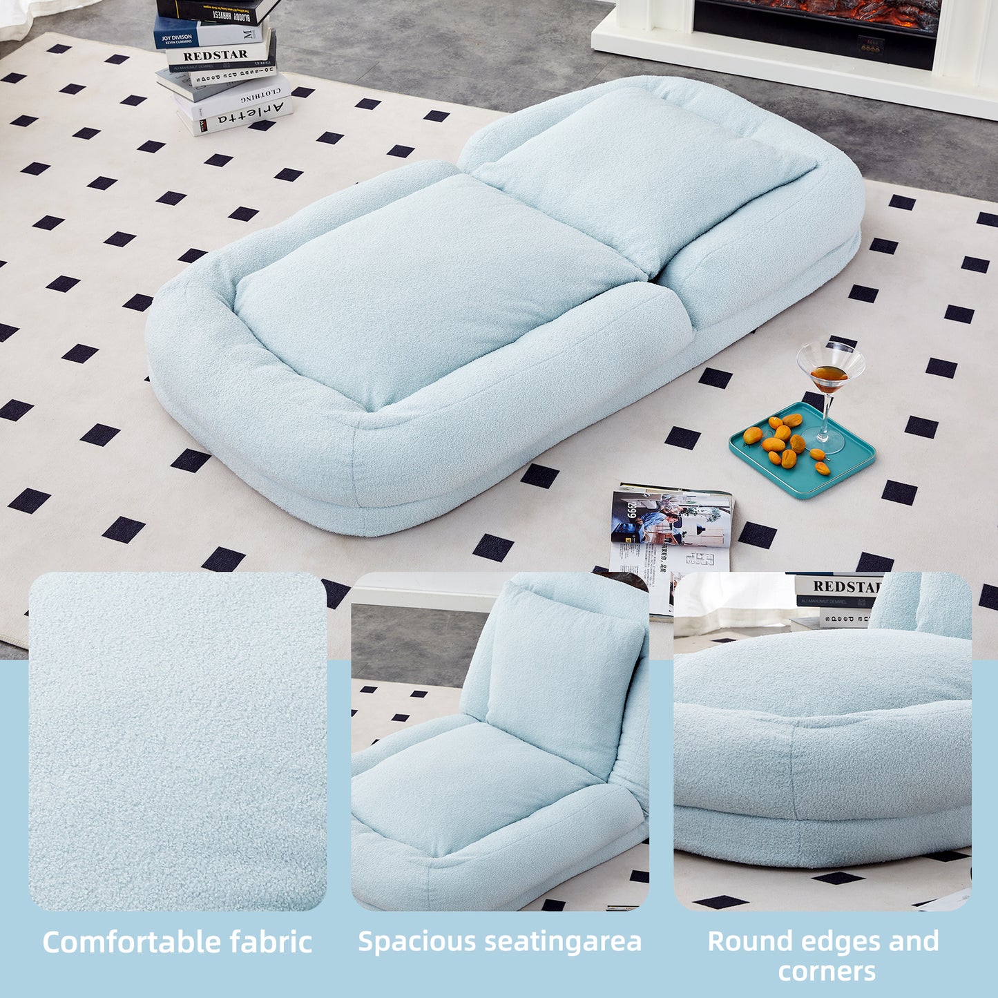 Folding Sofa Chair with 5 Adjustable Positions Plush Floor Lounge Chair for Gaming, Meditation, and Relaxation