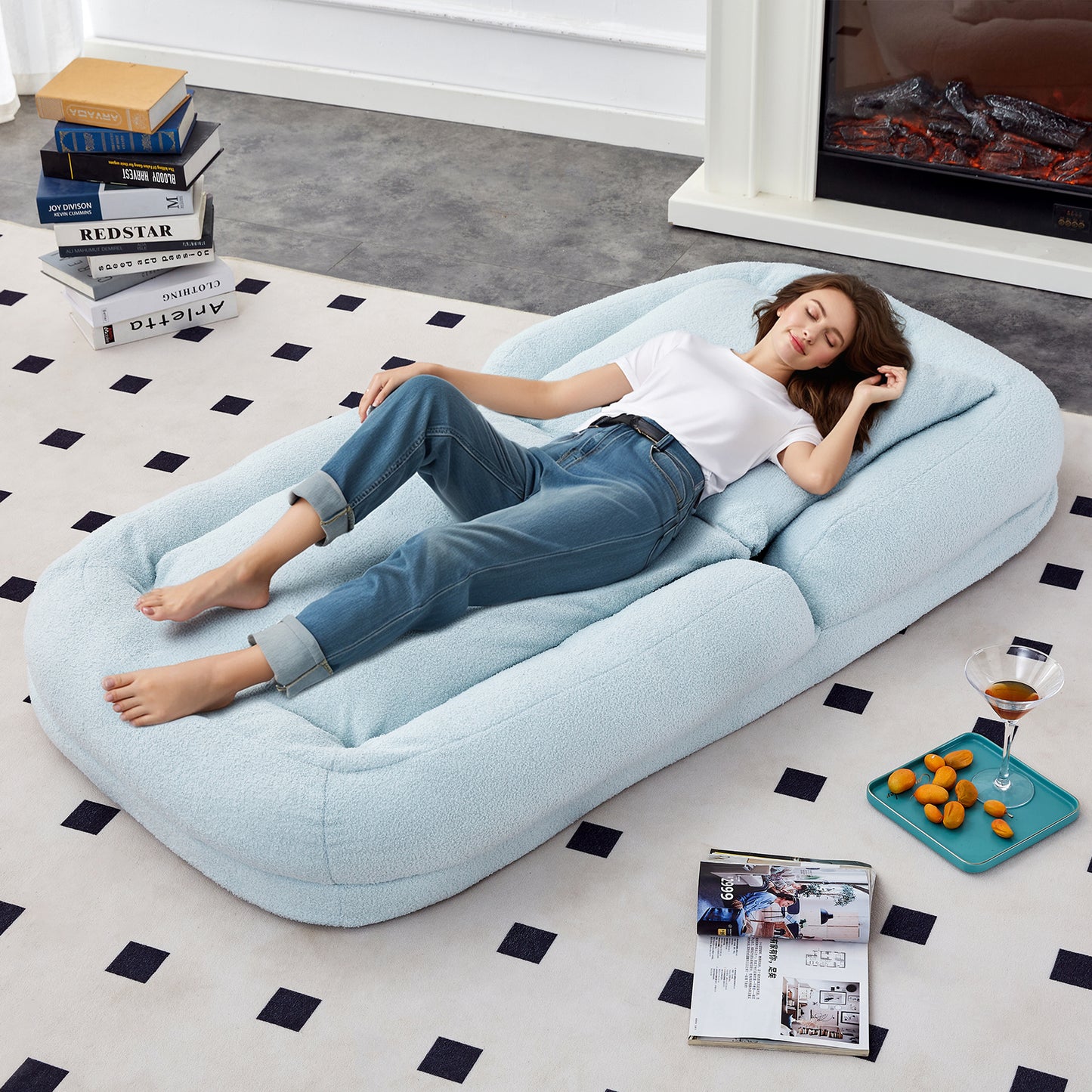 Folding Sofa Chair with 5 Adjustable Positions Plush Floor Lounge Chair for Gaming, Meditation, and Relaxation