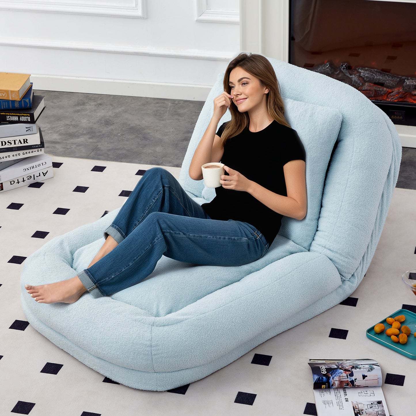 Folding Sofa Chair with 5 Adjustable Positions Plush Floor Lounge Chair for Gaming, Meditation, and Relaxation