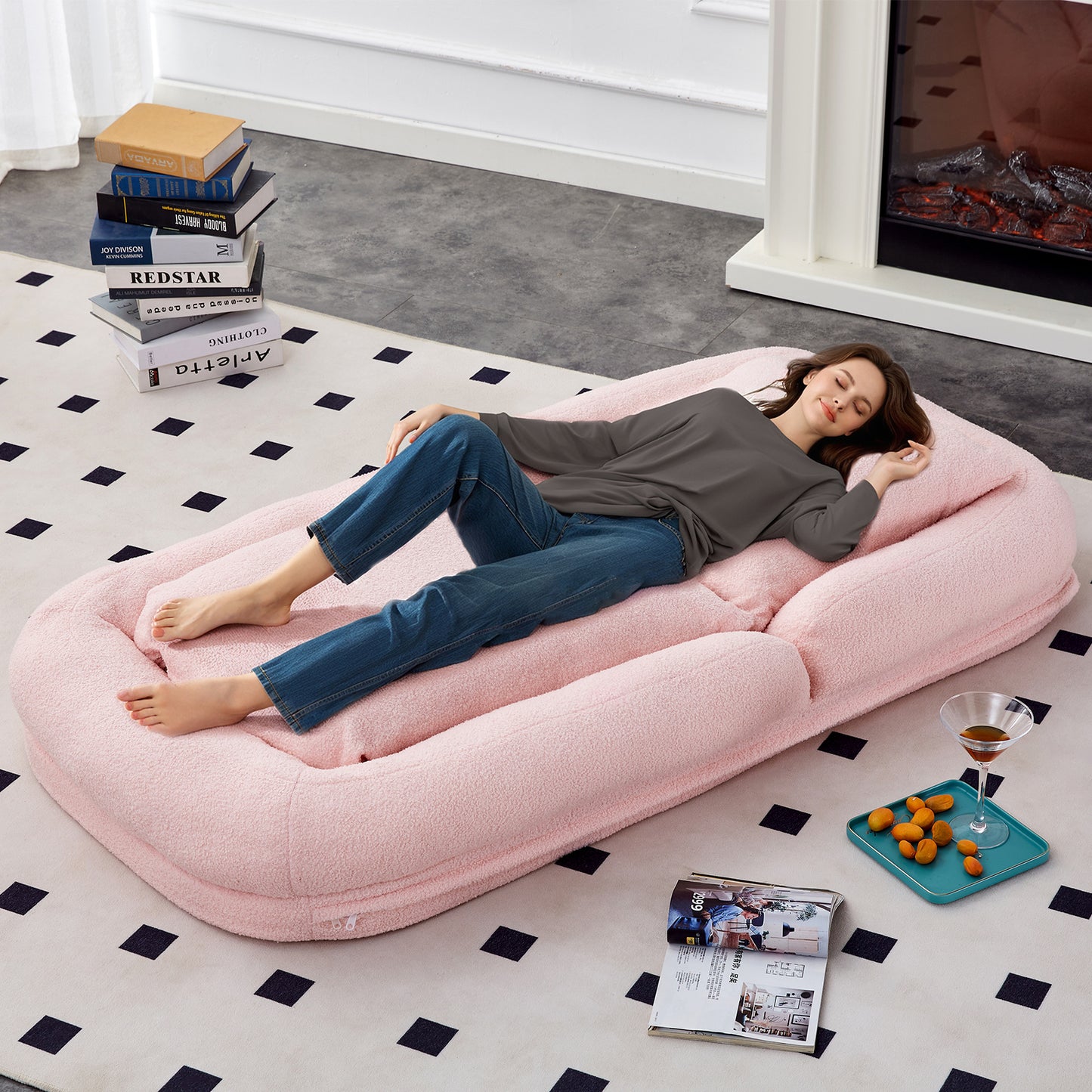 Folding Sofa Chair with 5 Adjustable Positions Plush Floor Lounge Chair for Gaming, Meditation, and Relaxation