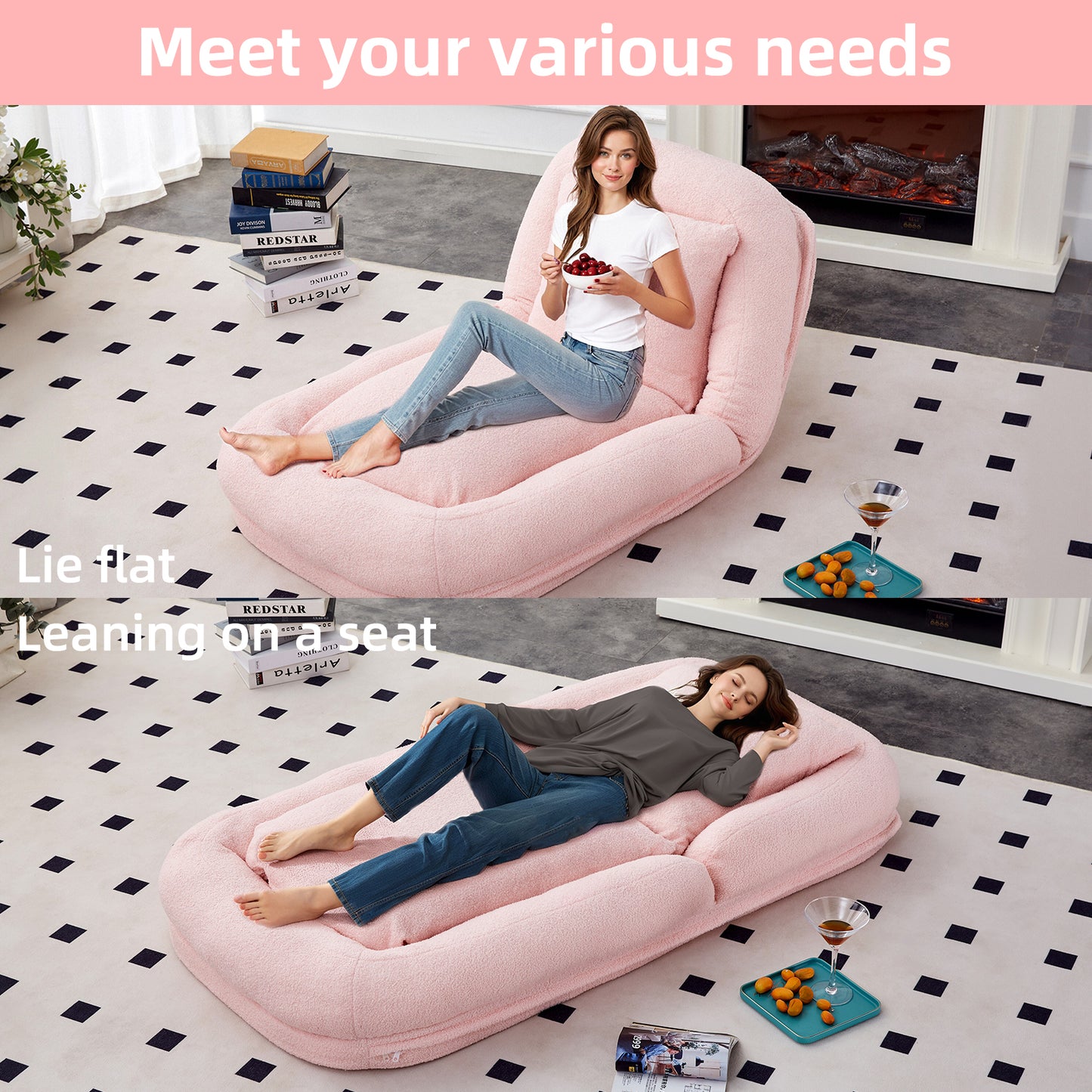 Folding Sofa Chair with 5 Adjustable Positions Plush Floor Lounge Chair for Gaming, Meditation, and Relaxation