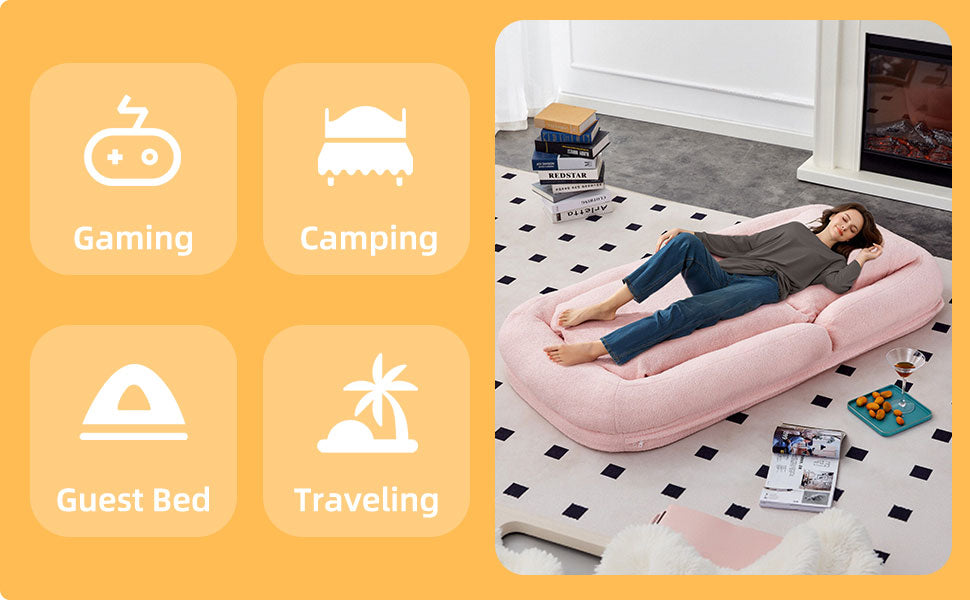 Folding Sofa Chair with 5 Adjustable Positions Plush Floor Lounge Chair for Gaming, Meditation, and Relaxation