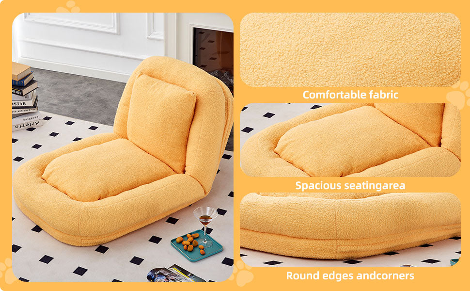 Folding Sofa Chair with 5 Adjustable Positions Plush Floor Lounge Chair for Gaming, Meditation, and Relaxation