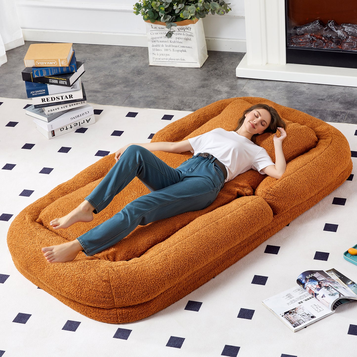 Folding Sofa Chair with 5 Adjustable Positions Plush Floor Lounge Chair for Gaming, Meditation, and Relaxation