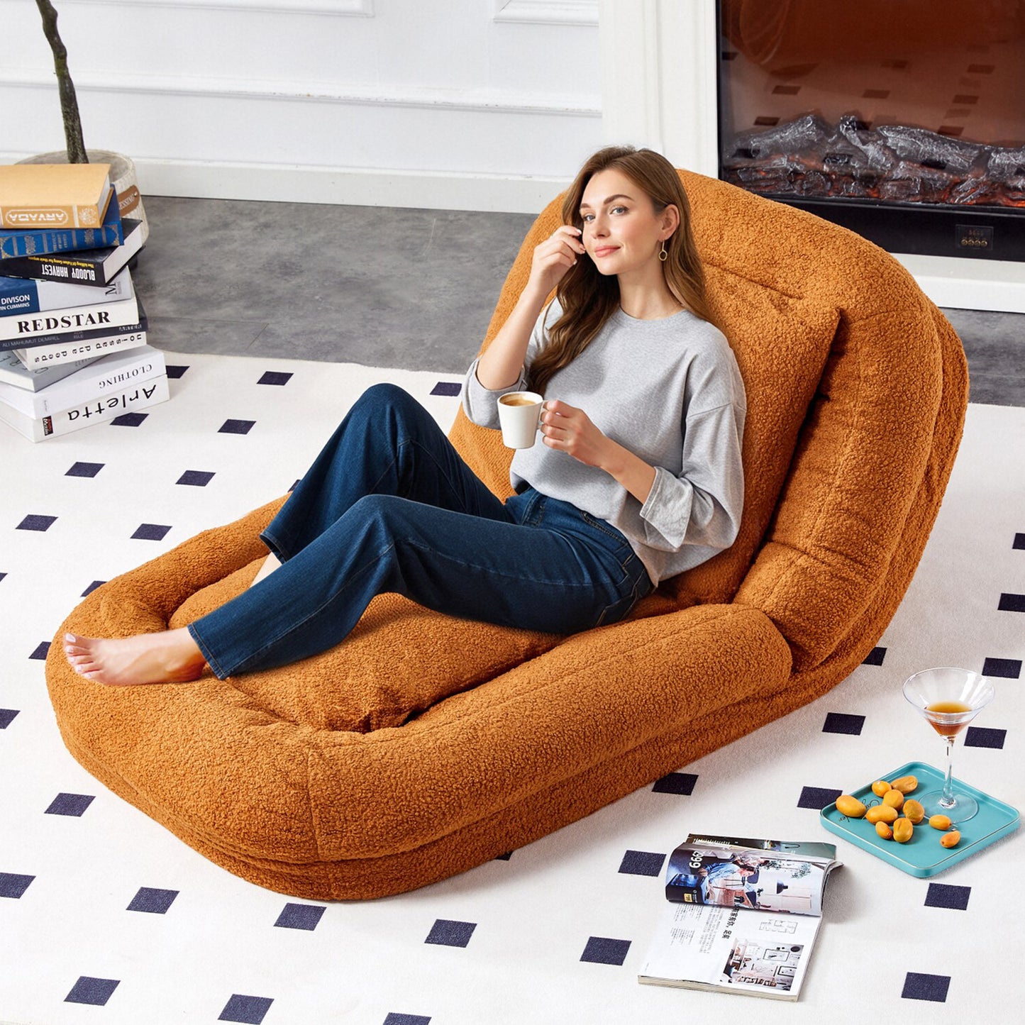 Folding Sofa Chair with 5 Adjustable Positions Plush Floor Lounge Chair for Gaming, Meditation, and Relaxation