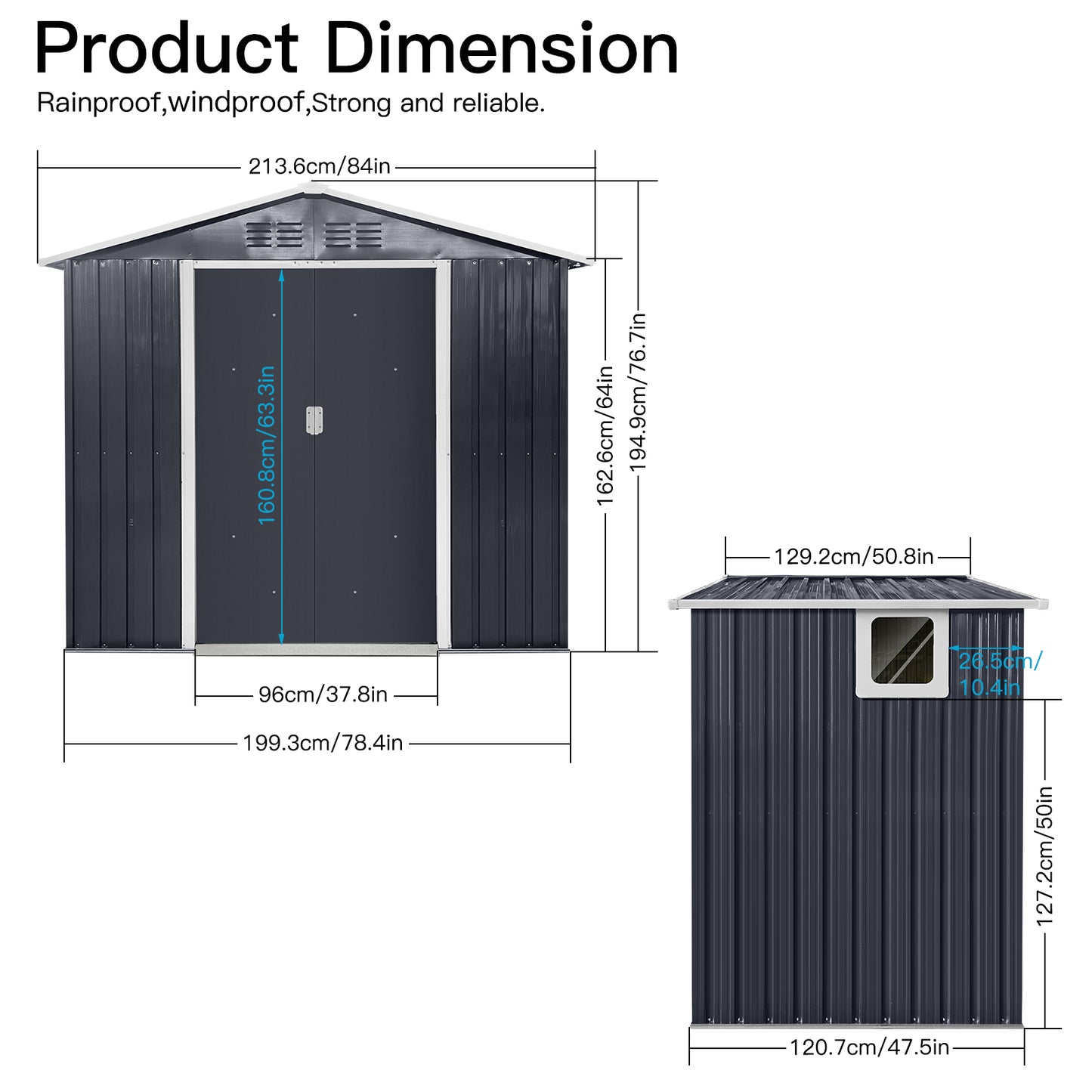 Metal garden sheds 7ftx4.3ft outdoor storage sheds Coal Grey with window