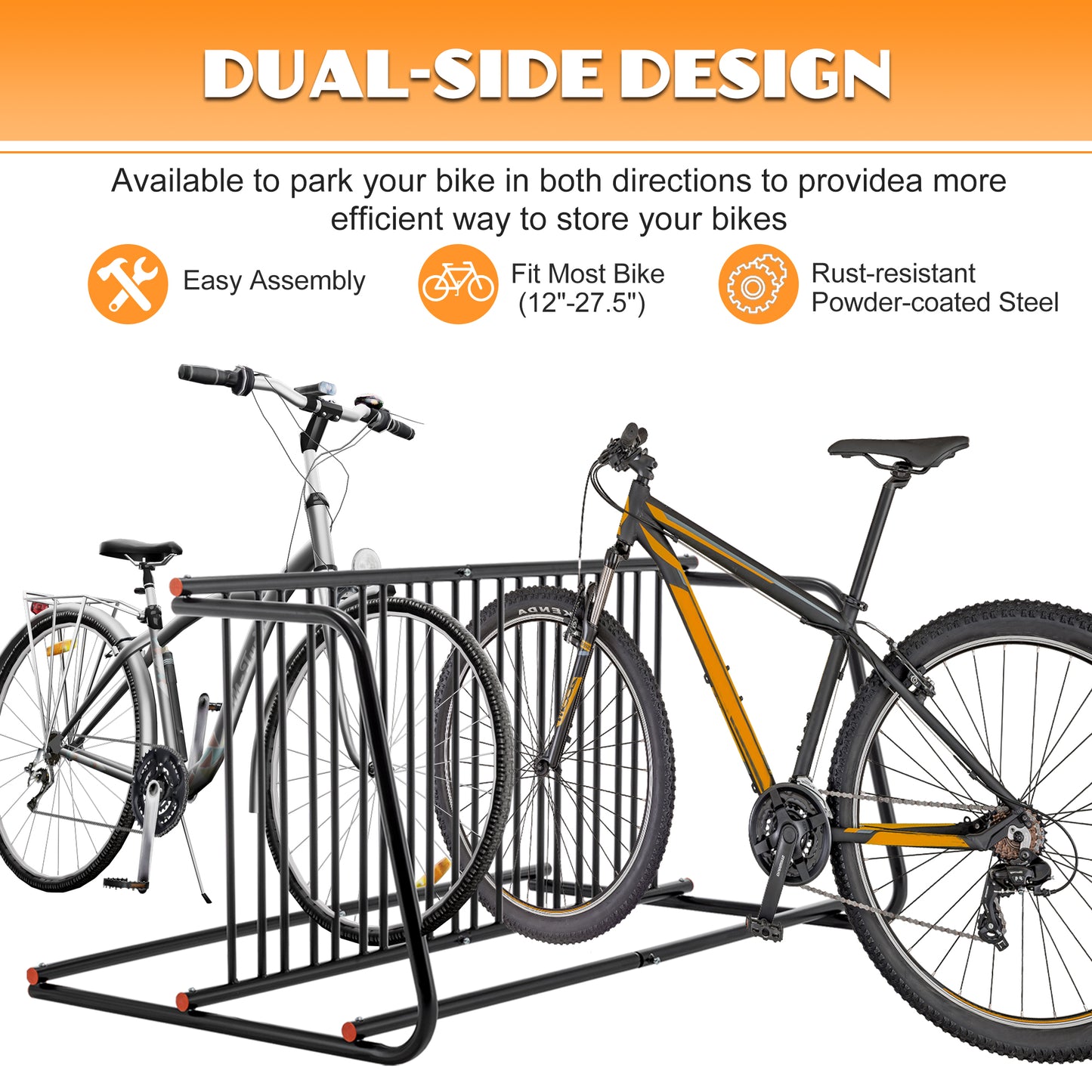 10 - Bike Floor Bike Rack, Easy - Assembly Modern Metal Double - Sided Commercial Grid Bicycle Floor Storage Solution, Sleek Freestanding Bike Organizer for Garages, Streets, Storefronts & Schools