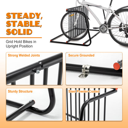 10 - Bike Floor Bike Rack, Easy - Assembly Modern Metal Double - Sided Commercial Grid Bicycle Floor Storage Solution, Sleek Freestanding Bike Organizer for Garages, Streets, Storefronts & Schools