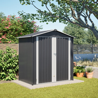 Metal Outdoor Storage Shed 6 x 4 FT Metal Shed with Lockable Door,Waterproof Garden Tool Shed Storage House for Backyard Patio Lawn,Gray
