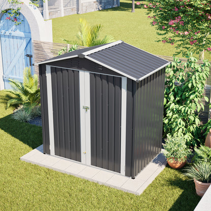 Metal Outdoor Storage Shed 6 x 4 FT Metal Shed with Lockable Door,Waterproof Garden Tool Shed Storage House for Backyard Patio Lawn,Gray