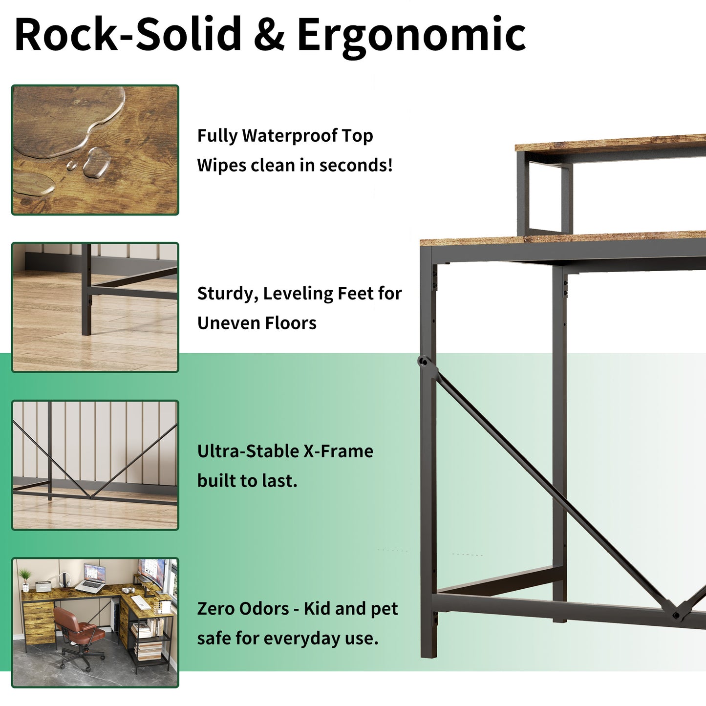 114 Inch L-Shaped Desk with Power Outlets & USB-C, Industrial Computer Desk with 6 Fabric Drawers, 3 Open Shelves & Movable Monitor Stands, Large Corner Office Desk for Gaming, Rustic Brown