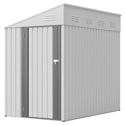 White 4' x 7' Lean-To Storage Shed, Heavy-Duty Metal Outdoor Garden & Bike Shed with Lockable Door, Easy Assembly Backyard Storage Solution