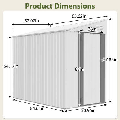 White 4' x 7' Lean-To Storage Shed, Heavy-Duty Metal Outdoor Garden & Bike Shed with Lockable Door, Easy Assembly Backyard Storage Solution