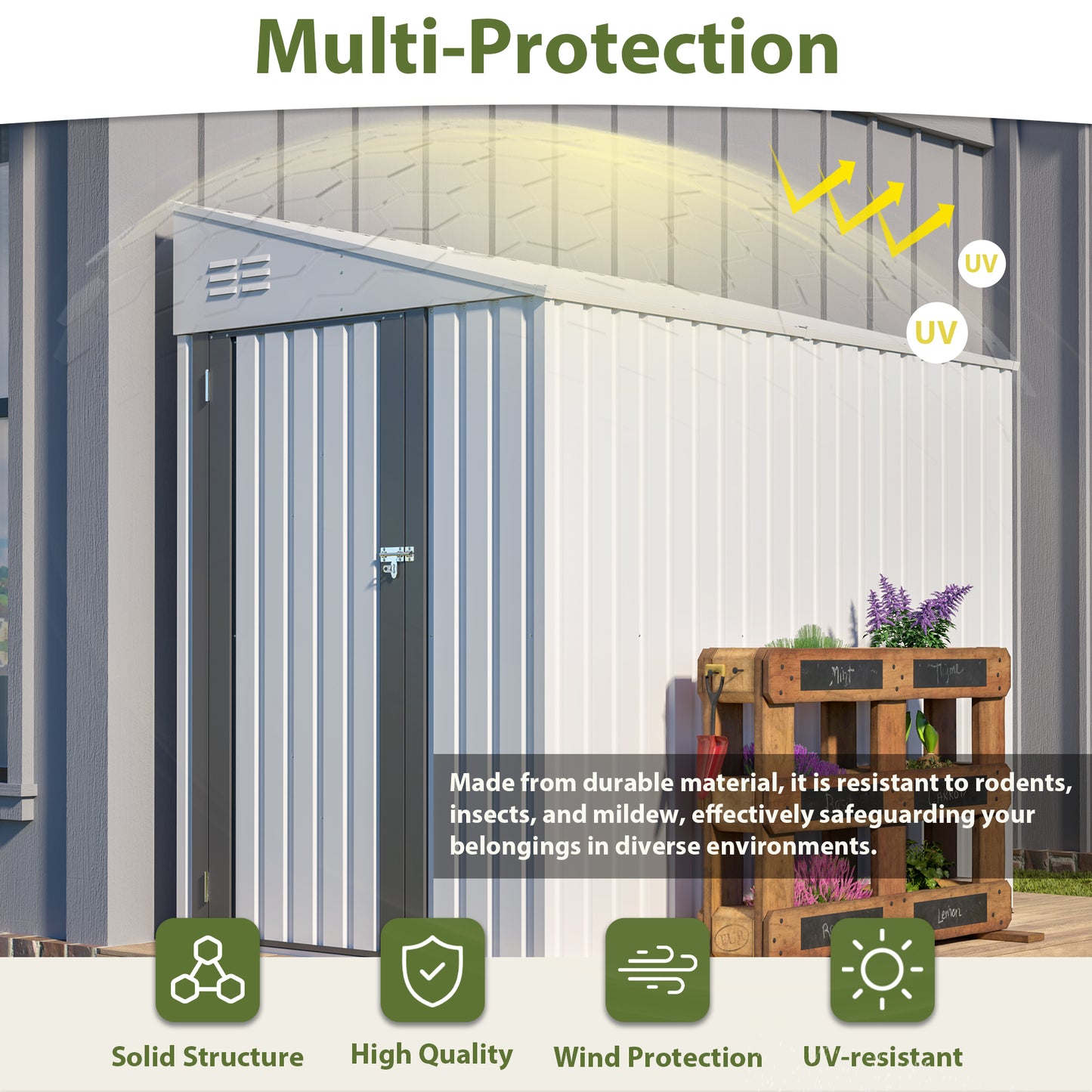 White 4' x 7' Lean-To Storage Shed, Heavy-Duty Metal Outdoor Garden & Bike Shed with Lockable Door, Easy Assembly Backyard Storage Solution