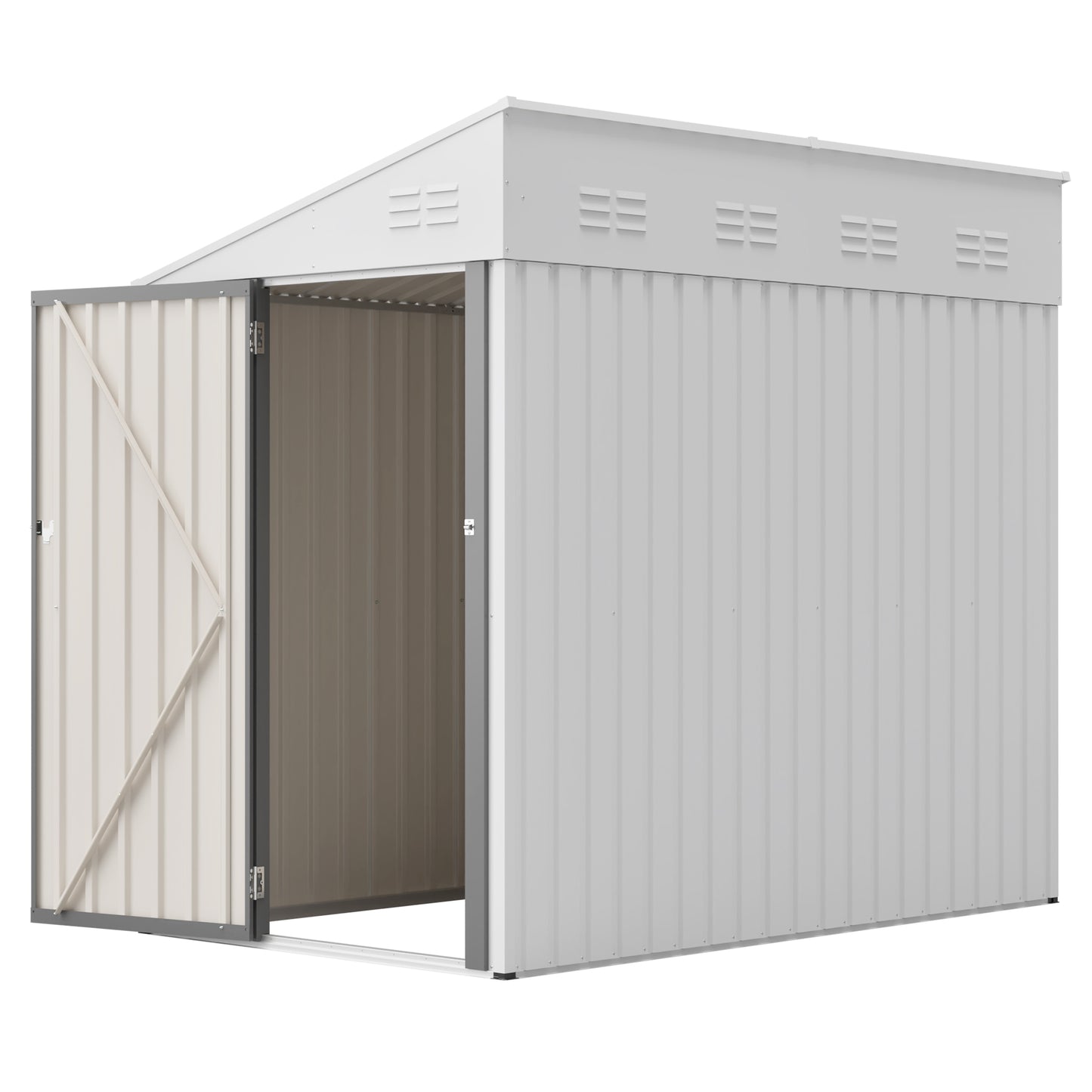 White 4' x 7' Lean-To Storage Shed, Heavy-Duty Metal Outdoor Garden & Bike Shed with Lockable Door, Easy Assembly Backyard Storage Solution