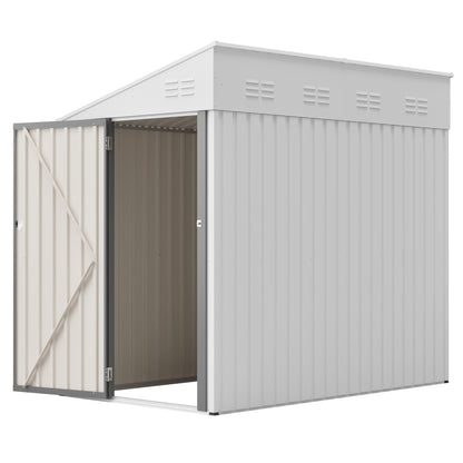 White 4' x 7' Lean-To Storage Shed, Heavy-Duty Metal Outdoor Garden & Bike Shed with Lockable Door, Easy Assembly Backyard Storage Solution