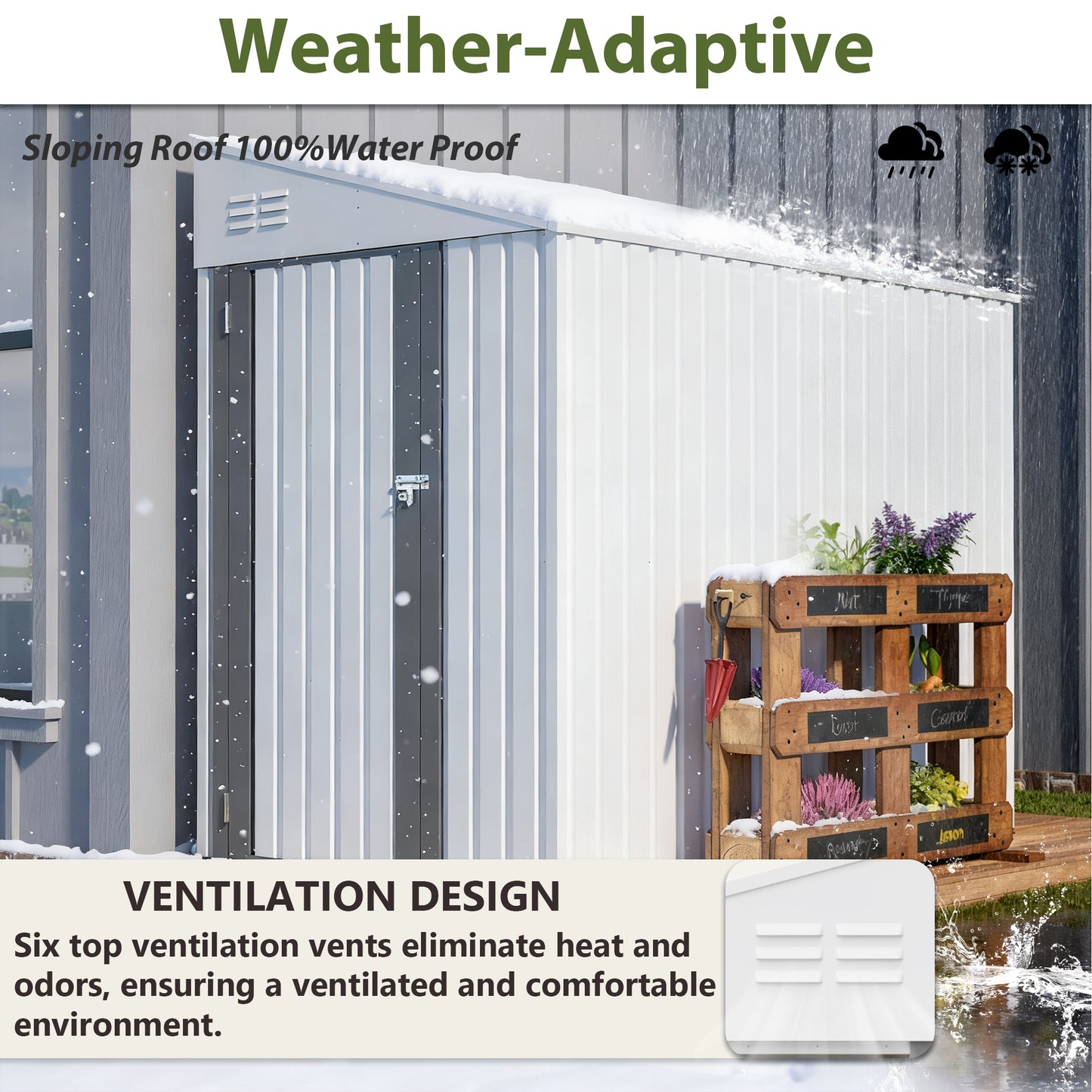 White 4' x 7' Lean-To Storage Shed, Heavy-Duty Metal Outdoor Garden & Bike Shed with Lockable Door, Easy Assembly Backyard Storage Solution